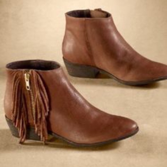 ANTHROPOLOGIE Klub Nico Brown Leather Fringe Boots - Picture 1 of 8
